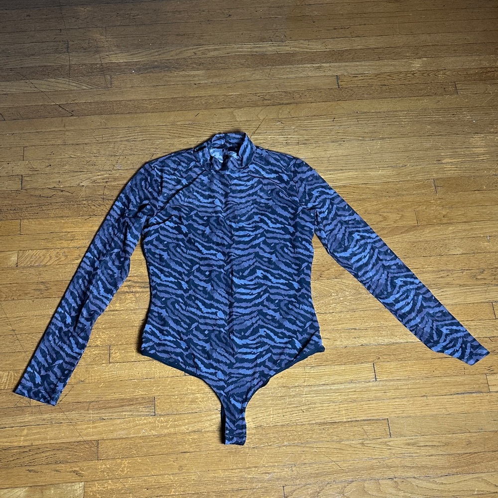 All Saints Black and Gray Patterned Bodysuit- size M
